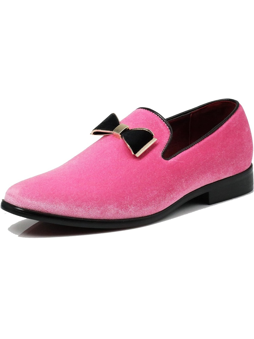 Enzo Romeo Men's Pink Velvet Loafers with Bow Accent